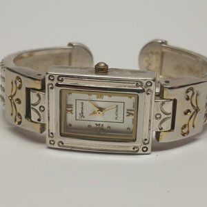 Geneva Platinum Silver & Gold Tone Hinged Cuff Band Watch